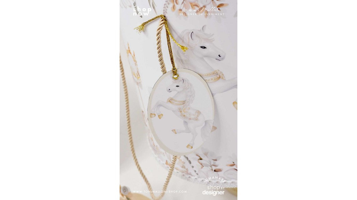 Trusou botez cu caluti si carusel alb gold White Carousel 3